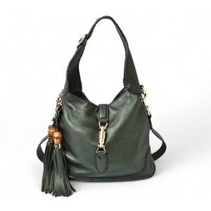 Gucci Jackie Bag shoulder green leather fringe strap